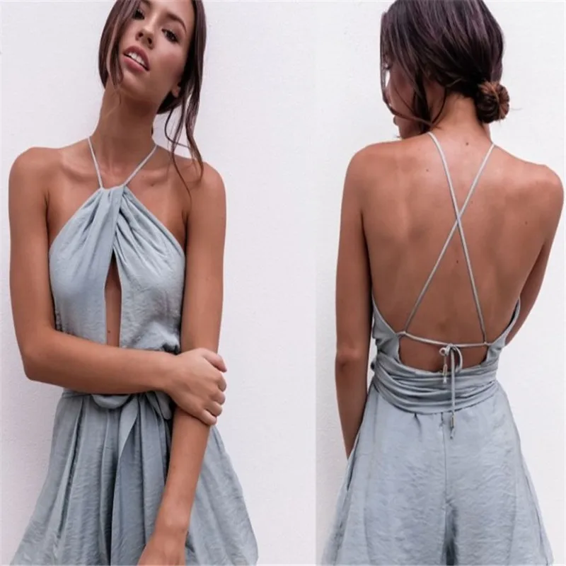 Solid Jumpsuits Rompers Summer For Women 2018 Plus Size Short Bandage Sexy Off Shoulder Backless Playsuits Jumpsuit Hollow Beach | Женская