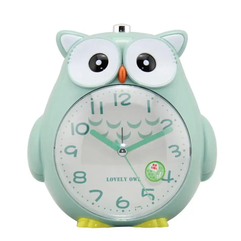 Детский будильник креативный мультфильм настольные часы милая сова немой сканирование Ночной свет часы студенческое исследование Пробуждение часы - Цвет: Зеленый