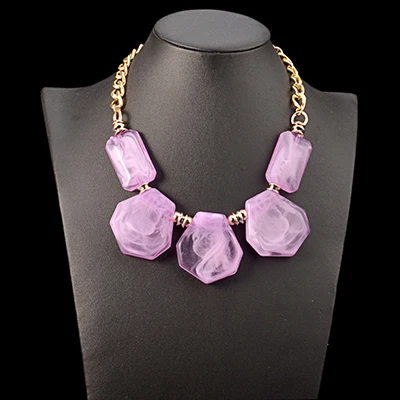 UDDEIN богемное розовое ожерелье с драгоценным камнем из смолы для женщин нигерийские Свадебные индийские ювелирные изделия Массивное колье ожерелье и кулон - Окраска металла: purple