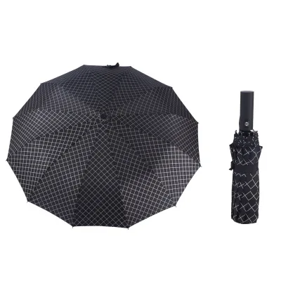 12 ребер большой складной зонтик дождь женщина бизнес мужчины автоматические зонты ветрозащитный мужской Paraguas полосой солнечный и дождливый Зонты - Цвет: 12 rib black lattice