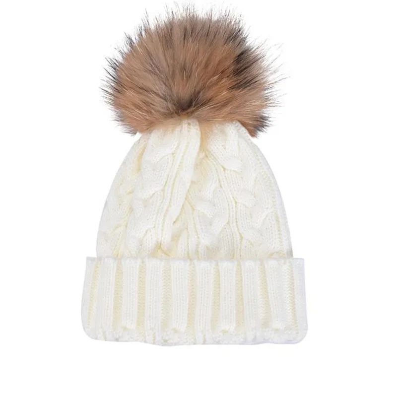 

snowshine4 #L030 Women Winter Crochet Hat Fur Wool Knit Beanie Raccoon Warm Cap