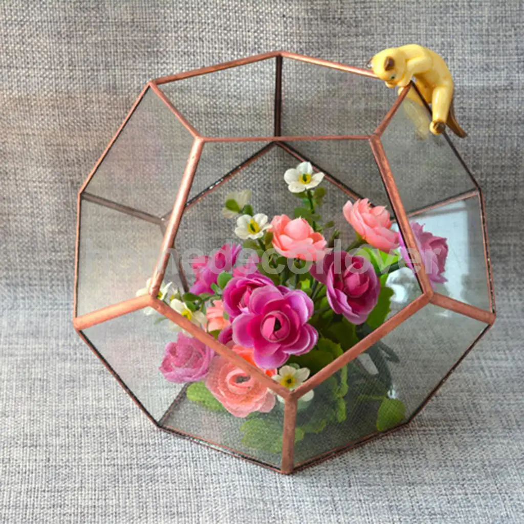 

Tabletop Vintage Glass Geometric Terrarium Box Tabletop Succulent Plant Planter Case Home Gift