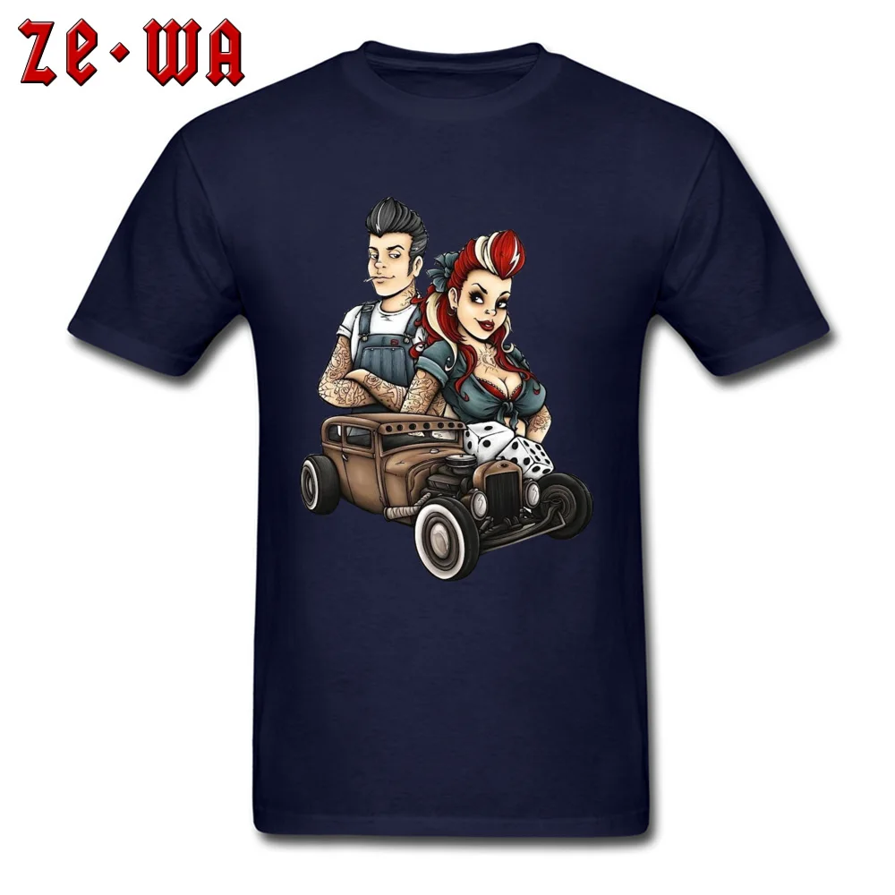 rockabill T Shirt for Men Custom VALENTINE DAY Tops T Shirt Short Sleeve Funny Design Tops T Shirt Crewneck All Cotton rockabill navy