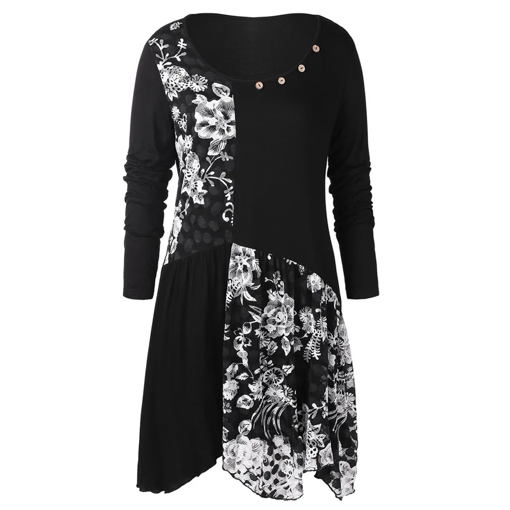 

T Shirt Women Long Sleeve 2018 Autumn Floral Lace Patchwork O Neck Casual Long Tshirt Plus Size Women T-Shirt