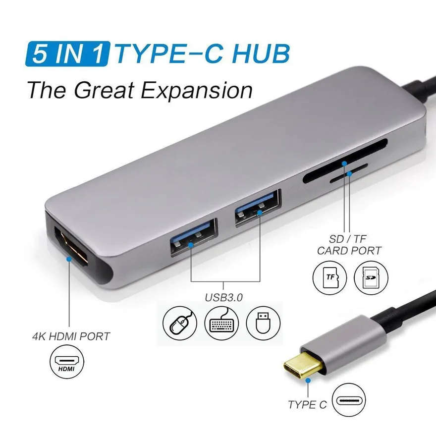 10 шт./набор, Typt c Тип C USB концентратор с USB3.1 концентратор с HDMI 5 в 1 комбинированный концентратор с 2 USB3.0 Порты SD устройство для считывания с tf-карт USB adapater