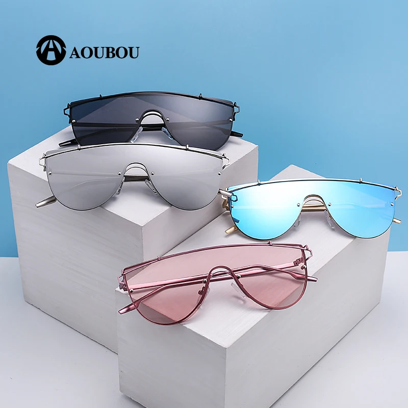 

AOUBOU 2018 One Lens Sunglasses Women Brand Designer Alloy Oavl Oversized Pink Mirror Sun Glasses Oculos De Sol Feminino AB708