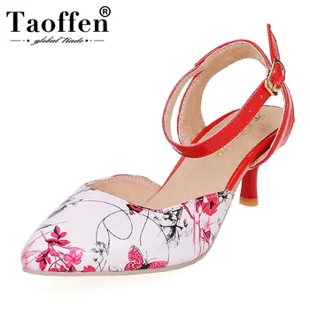 

TAOFFEN Size 31-43 Sexy Women Thin High Heel Pointed Toe Shoes Women Flower Ankle Buckle Strap Sandals Ladies Summer Footwear
