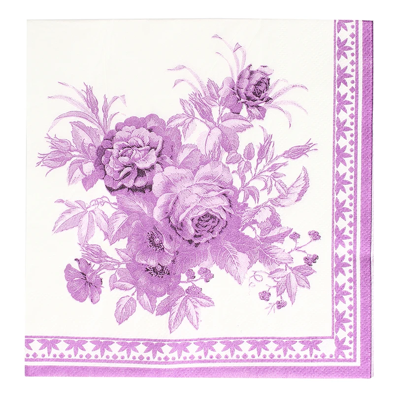 2x Paper Napkin Square Printed Serviettes Party Wedding Tableware Decor Purple for Weddings Banquets Birthday Parties