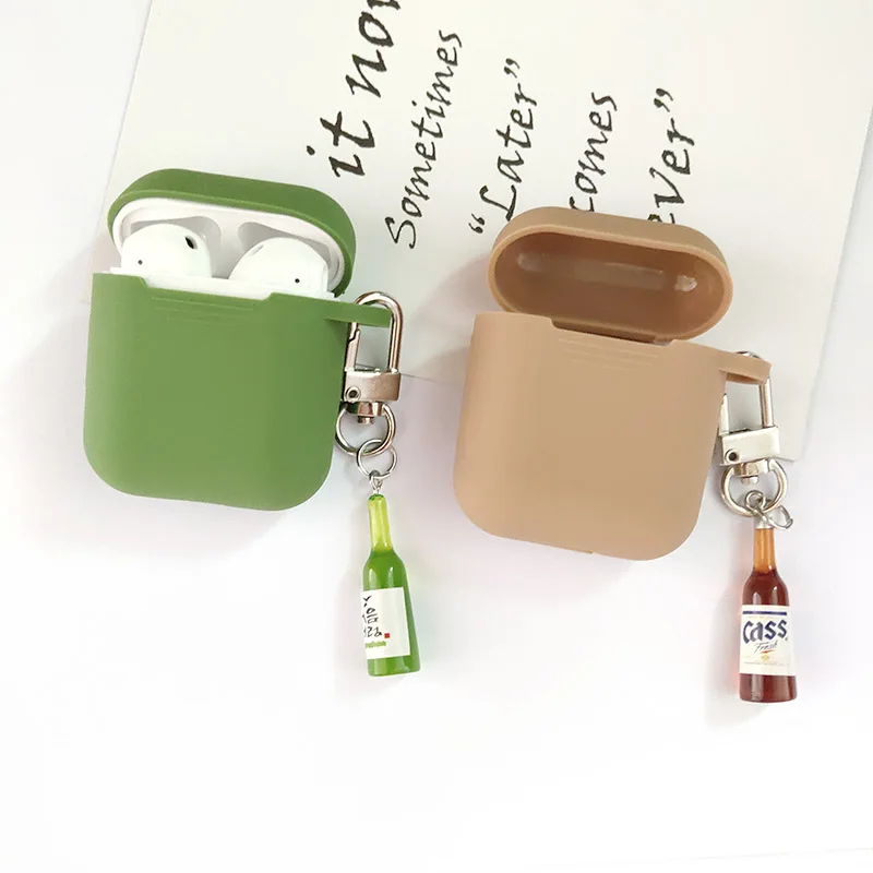 

Simple Cute Green Beer Bottle Decorative Silicone Case for Apple Airpods Case Accessories Bluetooth Earphone Protective Cover