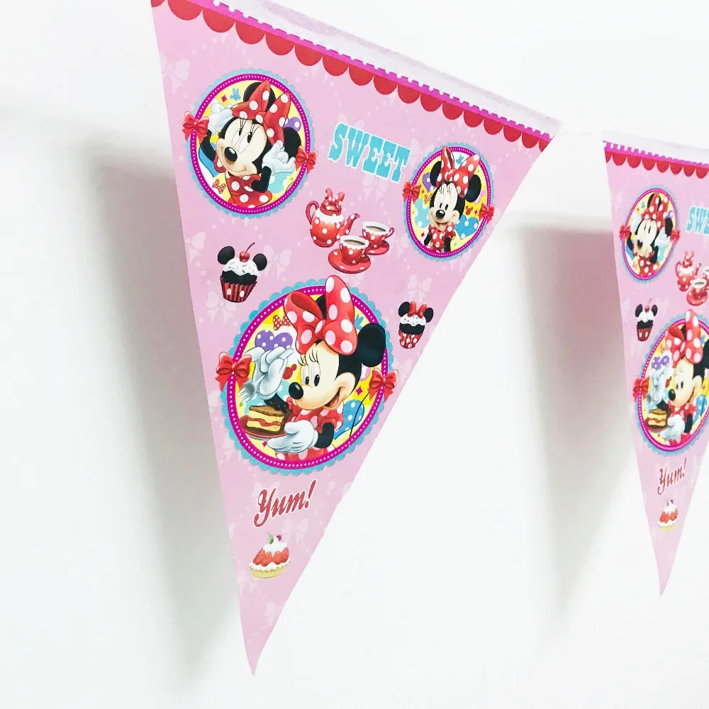 

1pcs Minnie Mouse Party Supplies Birthday Flag Pennant Bunting Banners girl Event Party decorations minnie mouse party decorati