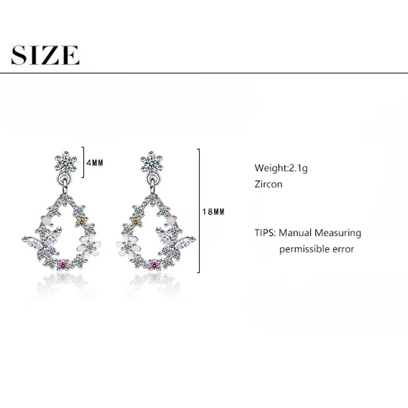 Anenjery, очаровательные 925 пробы, серебряные, циркониевые, бабочки, любовь, цветок, корзина, Висячие серьги для женщин, девушек, подарок, oorbellen, S-E814