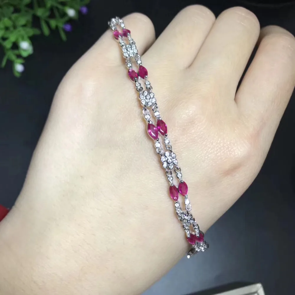Rubis rouge naturel mode luxueux rhombique Bracelet de pierres précieuses naturelles Bracelet S925