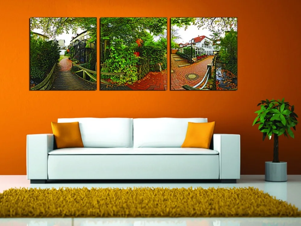 3 piece modern wall art home decoration green trees red