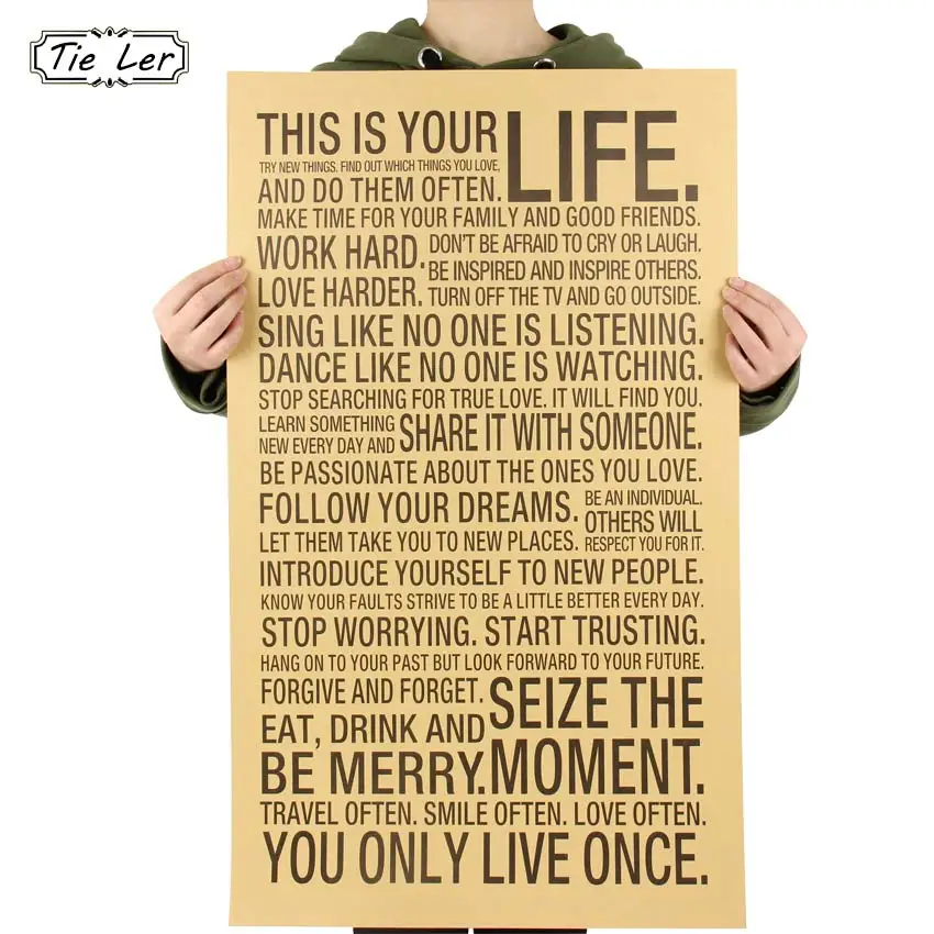 

World Popular Wall Sticker This Is Your Life Inspirational Word Kraft Paper Retro Poster Home Office Wall Sticker