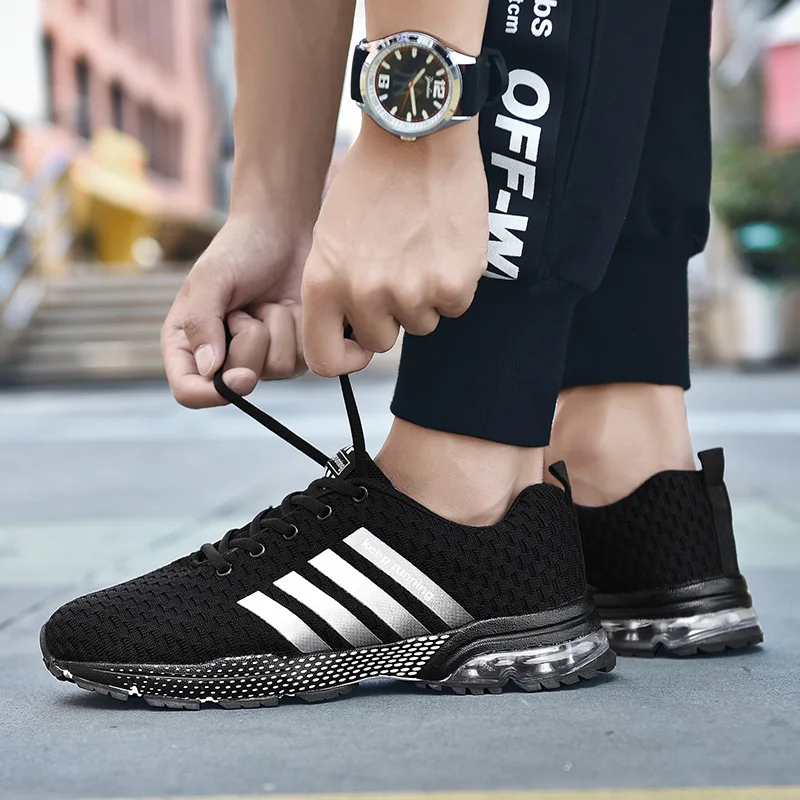 

Men's Casual Mesh Shoes 2019 Spring Lace-up Male Platform Sneakers Comfortable Air Cushion Outdoor Walking Solid Lover Footwear