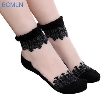 Hot sales Colorful Ultrathin Transparent Beautiful Crystal Lace Elastic Short Women Socks Pink Sock for Women