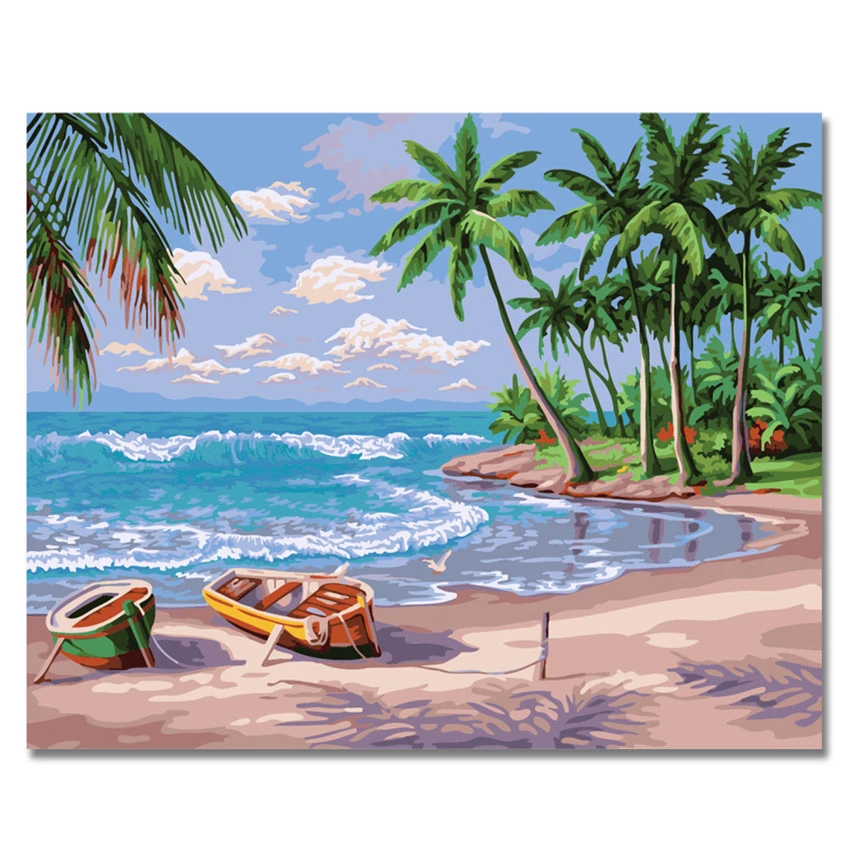 pix Plage Cocotier Dessin paysage de plage cocotier peinture a l huile coloriage par numeros peinture numerique par numeros sur toile unique cadeau de noel pas cher