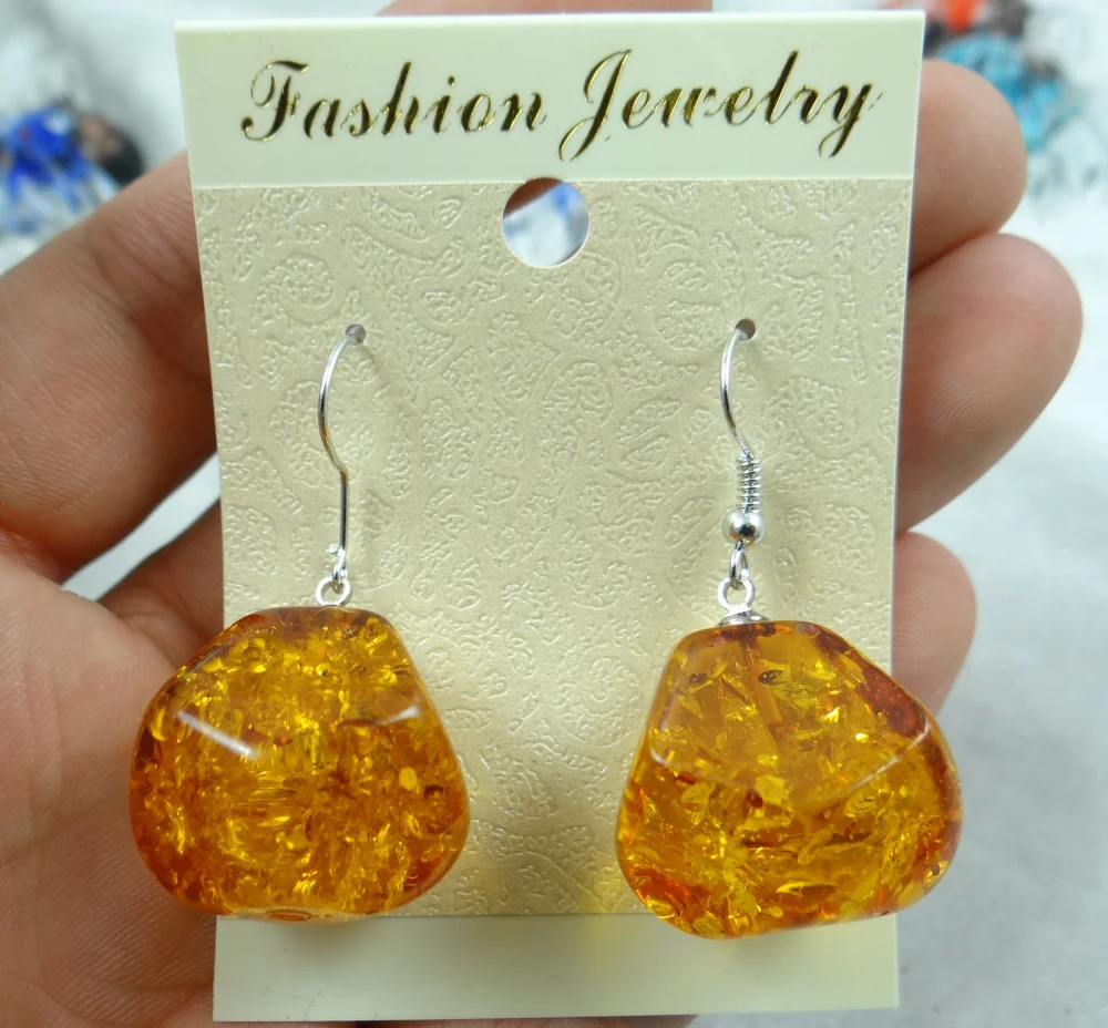 

Free shipping 1pair Fashion Precious Modernist TEARDROP GOLDEN HONEY PRESSED AMBERS earring jewellery making C35