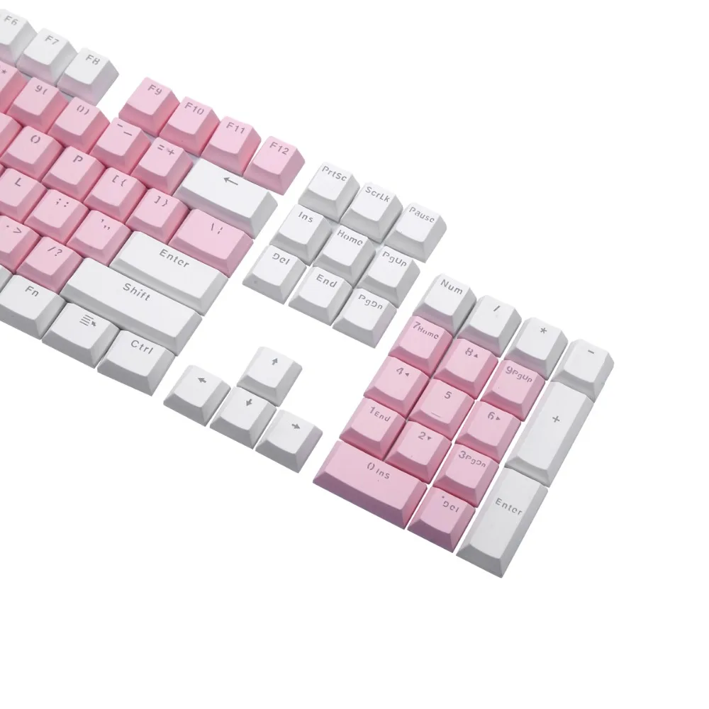 Двойная инъекция 104 клавиш PBT Keycaps розовый белый цвет Keycaps для механической клавиатуры