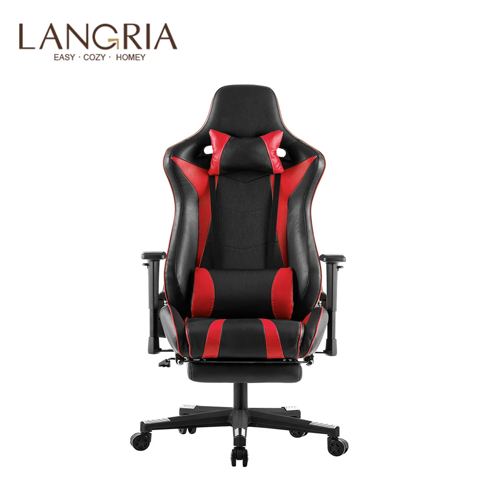 LANGRIA exective компьютерное игровое кресло с высокой спинкой из искусственной кожи с подставкой для ног, регулируемые подушки для поясницы и шейки шеи для офиса
