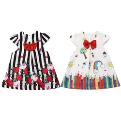 Платье с цветочным узором для девочек; Детские вечерние платья принцессы в полоску без рукавов; прямое платье; нарядная одежда; мини-платья