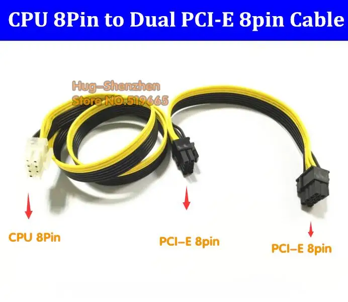 Free Shipping 18AWG 60cm+20cm CPU 8 Pin to Dual PCI-E 8P(6+2)pin ports power extention cable for video graphics card BTC Miner |