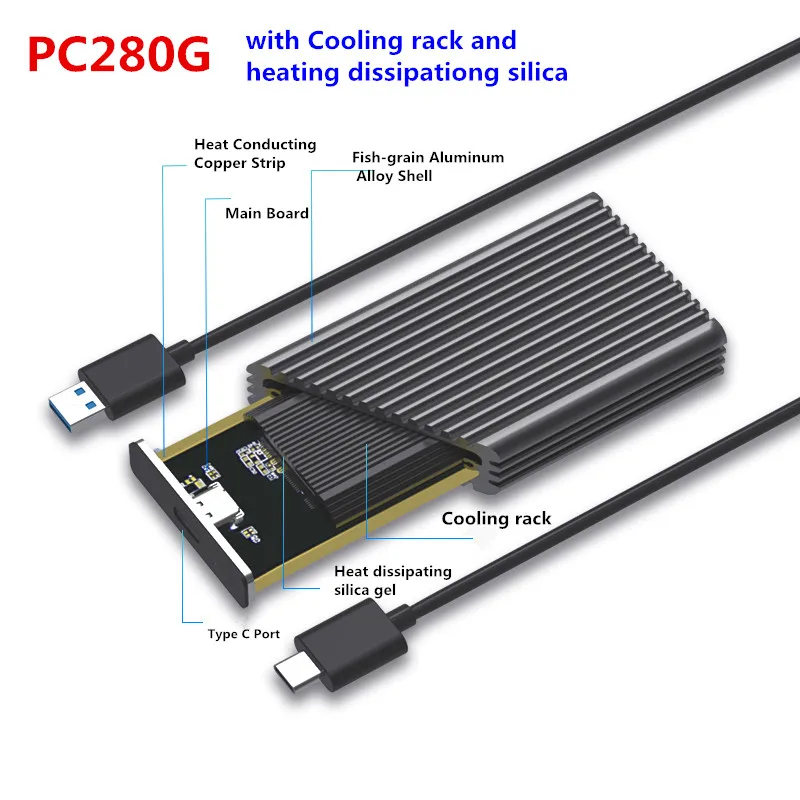 Portable SSD Aluminum Enclosure Support PCIe NVME NGFF case M 2 M Key B M Key 3