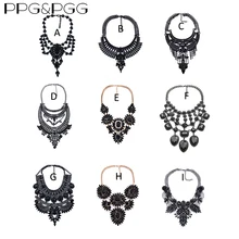 Массивное ожерелье-чокер с большим воротником, женское Винтажное колье с черными камнями, s подвески, длинное массивное большое ожерелье с нагрудником для женщин