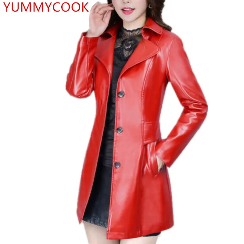 Nouveau элегантный Automne femmes Moyen длинные ПУ искусственной Veste En Cuir манто Dames фарш Moto veste