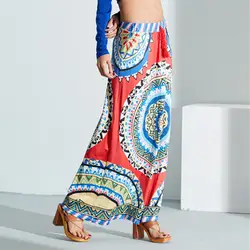 2019 Женская длинная юбка в богемном стиле с эластичной резинкой на талии с этническим принтом, свободные кисточки, Женская юбка в стиле