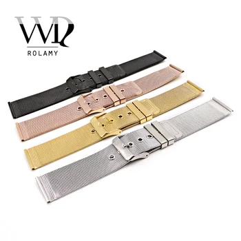 

Rolamy 20 22mm Silver Black Rose Gold Stainless Steel Replacement Mesh Wrist Watch Band Strap Bracelet With Polished Buckle