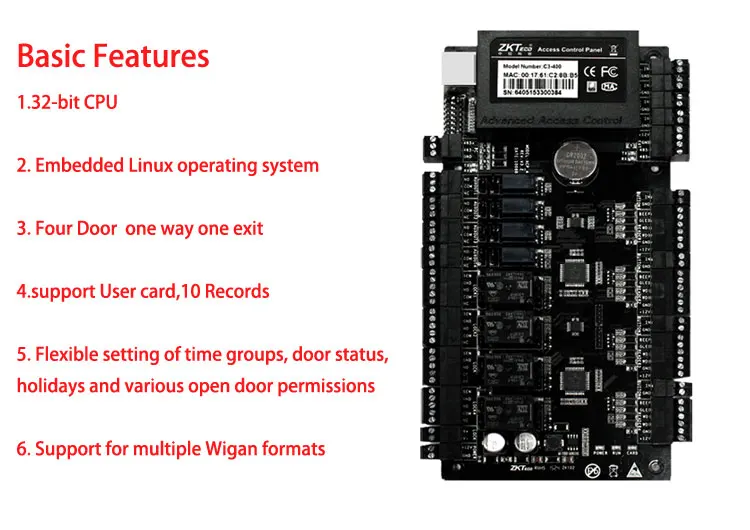 Zk одна дверь контроллер доступа с мощность случае TCP панель доступа две стороны RFID считыватель с помощью вход и выход sn: c3-100