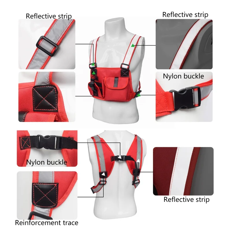 Tactical Vest Chest Bag Reflective Strap Radio Harness Chest Front Pack Pouch Holster Military Vest Chest Radio Pocket Pack