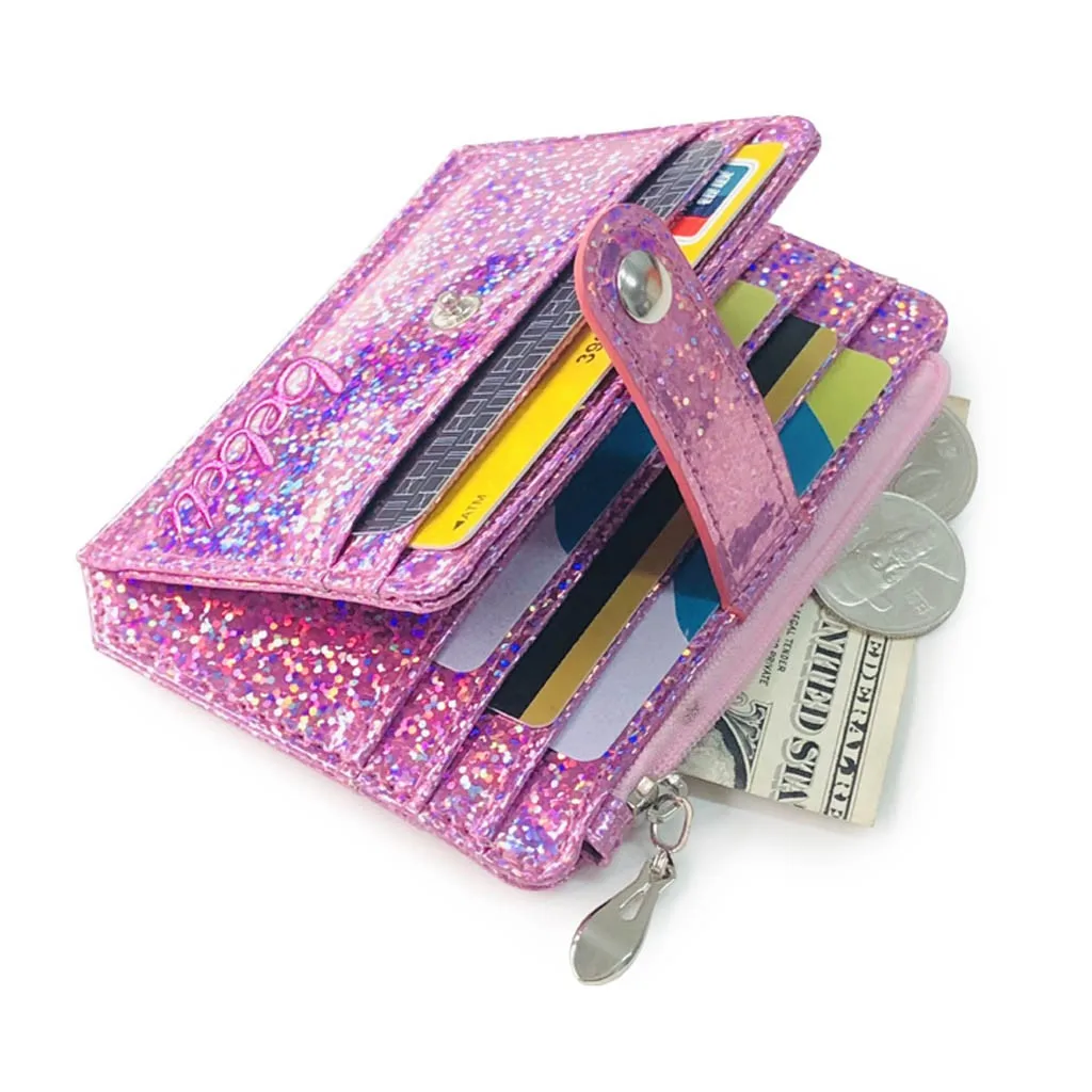 

New Fashion Wallet Slim Money Credit Card Holder ID Business Women Laser Shining PU Leather Purse Case 5H