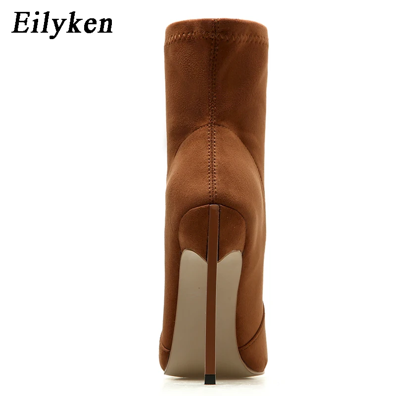 Najtaniej Eilyken 2020 jesienne buty damskie zimowe rozciągliwa tkanina moda szpiczasty nosek wysokie obcasy buty chelsea boots kobieta Sapatos rozmiar 42