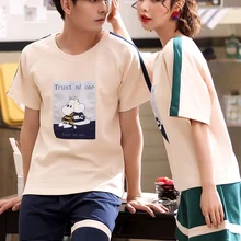 Moomin/супер милая короткая футболка с принтом в виде пупка с короткими рукавами для студентов, пижамы для молодых пар