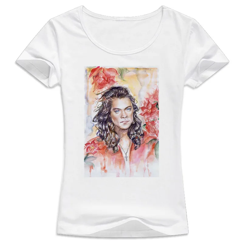 

Harry Styles red magnilias T-shirt female Summer harajuku Print patter kawaii girl tshirt Short Sleeve t Shirt Women Top WT452
