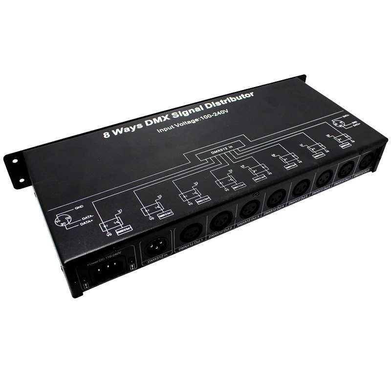 8 способов DMX512 LED распределитель сигналов DMX диммер Вход переменного тока 100 ~ 240 В