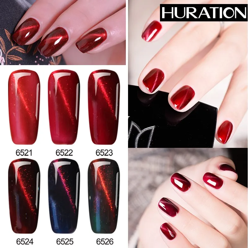 Huration Fire Red 3D кошачьи магниты для глаз Гель лак ногтей УФ лампа глянцевый 6 видов