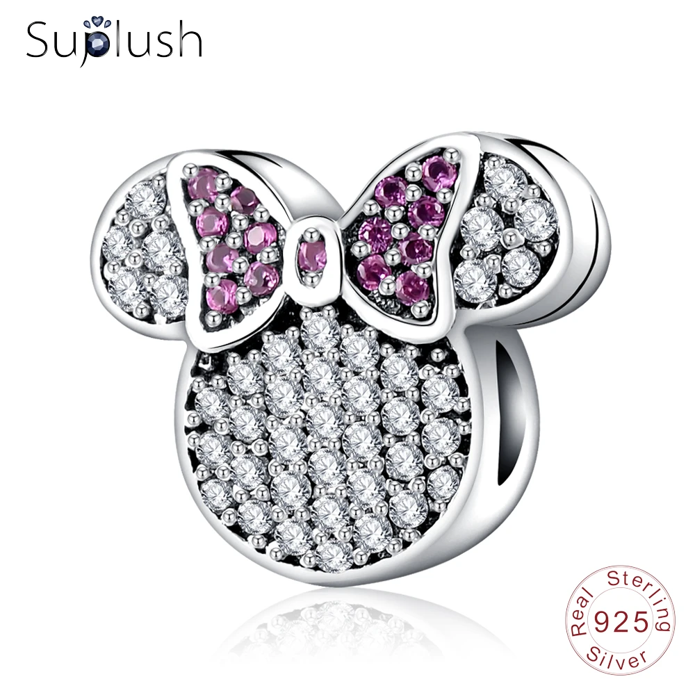Suplush Real 100% 925 Sterling Silver AAA CZ Stones Cartoon Charms Beads Fit Original Pandora Bracelets Jewelry Making PSMB0748 | Украшения