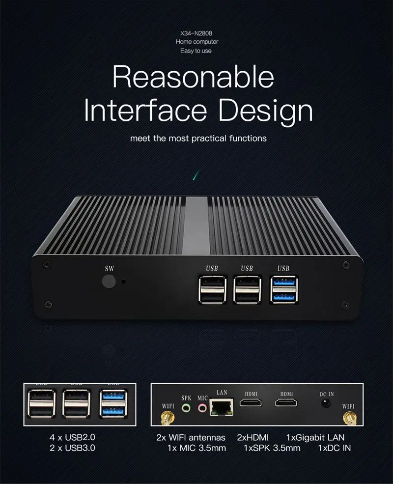 XCY Офисные Мини ПК Intel Celeron N2808 Двойного Ядра 2* HDMI Бизнес Мини компьютер HTPC Barebone безвентиляторный мини настольный ПК с ОС Windows 10