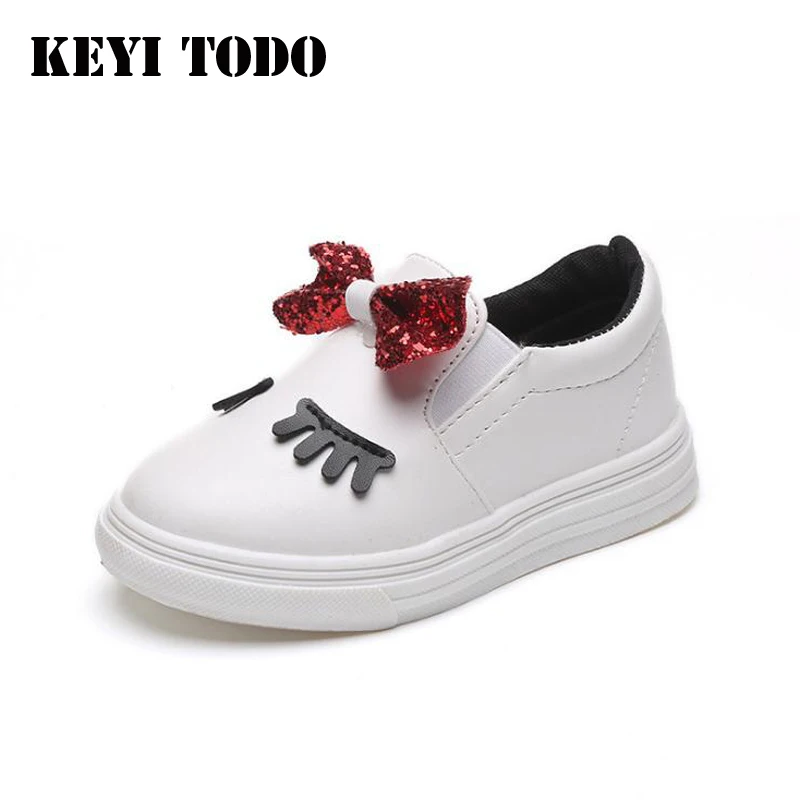 

KEYITODO Girls sneakers spring new toddler children baby white bowknot glitter casual soft flat shoes kids chaussure enfant C506