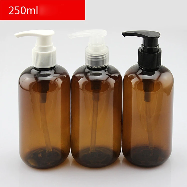 50PCSX250ML brown lotion pump bottle empty shampoo small plastic bottle