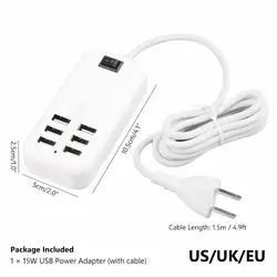 Для iphone iPad LG Huawei ЕС Великобритания США Plug 6 Порты несколько стены USB Зарядное устройство 15 Вт 3A Smart адаптер мобильный телефон Планшеты зарядки