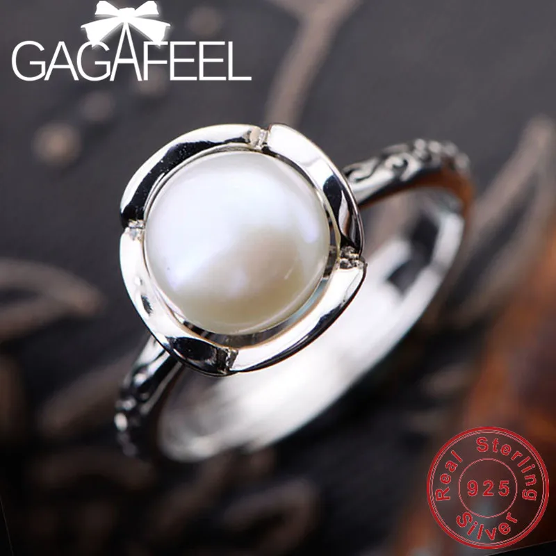 

GAGAFEEL 100% Real 925 Sterling Silver Pearl Rings for Women Female Anniversary Jewelries Can Change The Size