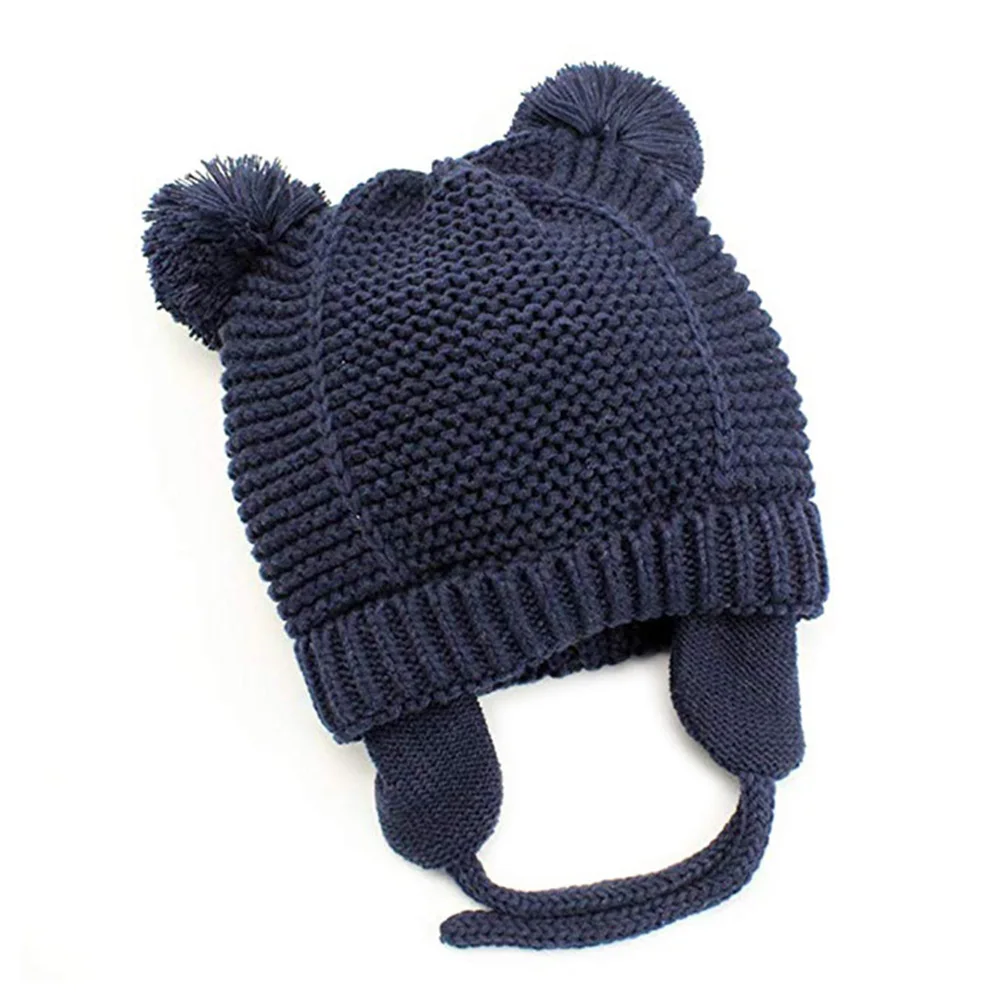Популярная вязаная шапочка из хлопка для новорожденных мальчиков и девочек, мягкая теплая шапка шапочка, шапочка, HD88 - Цвет: Тёмно-синий