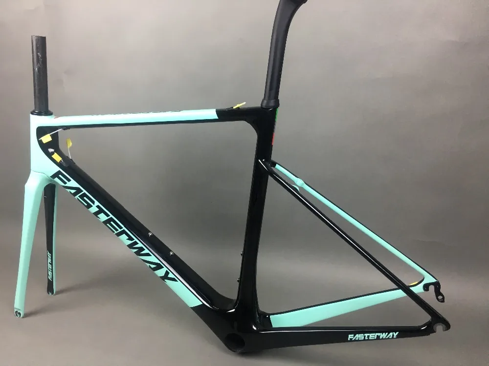 Sale light blue 2018 TAIWAN FASTERWAY classic carbon road frameset UD weaves carbon bike frame:Frameset+Seatpost+Fork+Clamp+Headset 18