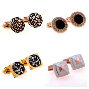 

10pairs/lot Vintage Gold/Rosegold Enamel Cufflinks Square/Round Retro Pattern Cuff Links Business/Wedding Gift Men's Jewelry