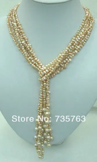 

HOT 001332 lariat necklace 3 strands pink freshwater pearls baroque beads