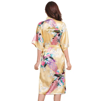 

BZEL Wedding Robe With Pocket Mother Of The Groom Kimono Peacock Print Dressing Gown Robe Women Half-Sleeve Groom Godmother Robe